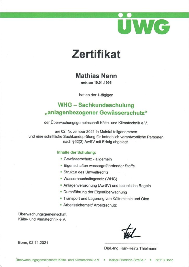 zertifikat üwg