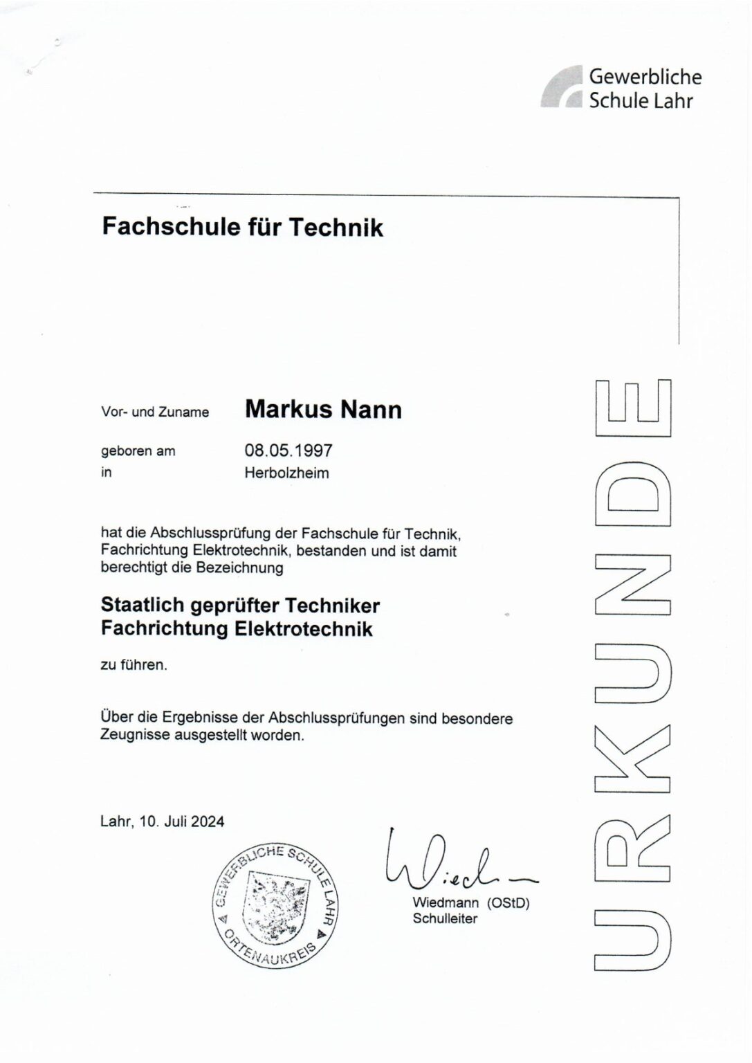 zeugnis staatlich geprüfter techniker fachrichtung elektrotechnik (verschoben)